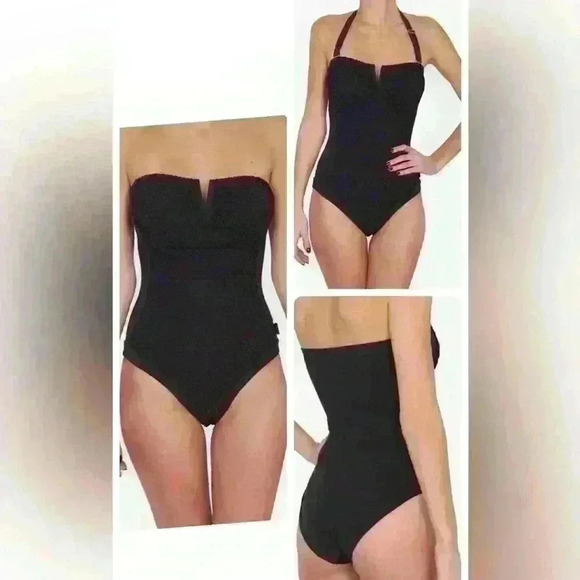 Shan Bandeau one piece swim light foam shelf bra adjustable strap/crochet size 8 - Picture 1 of 10